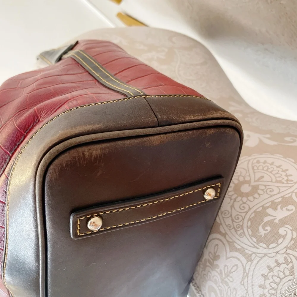 Dooney & Bourke Red Croc-Embossed Leather Hobo with Brown Trim